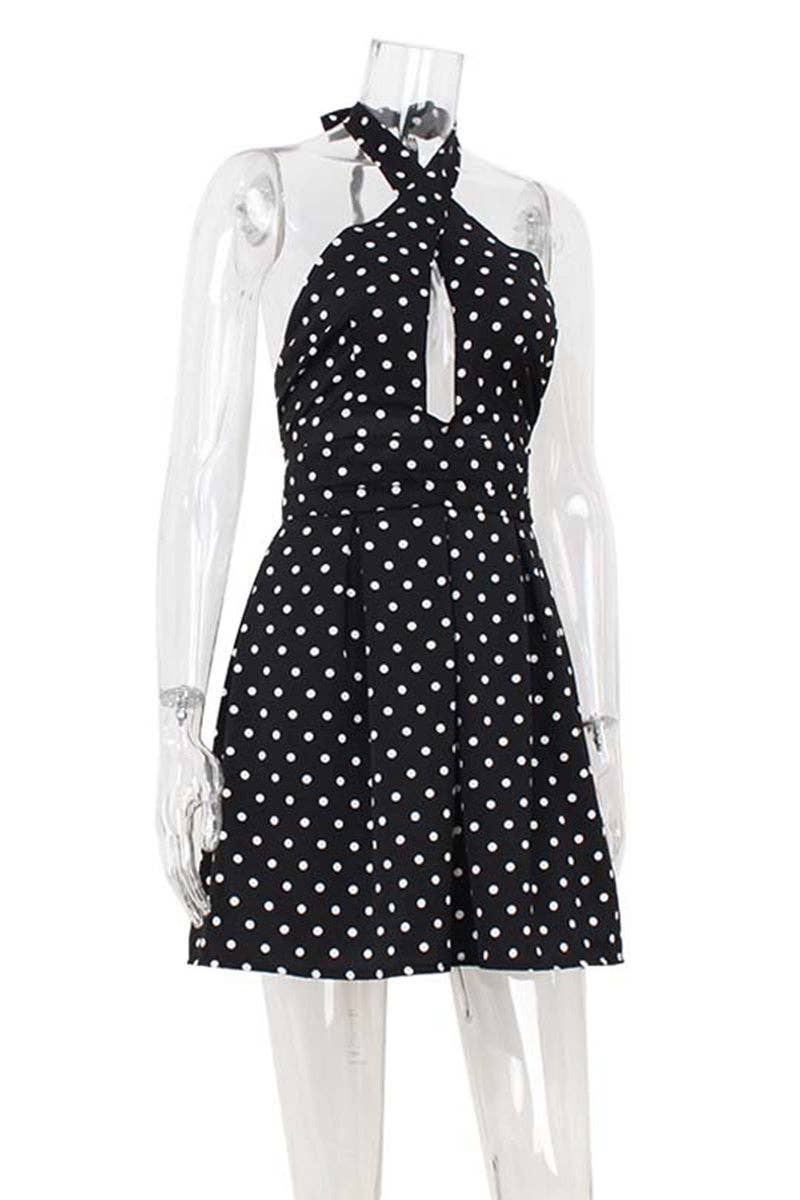 Polka Dot Halter Neck Casual Dress