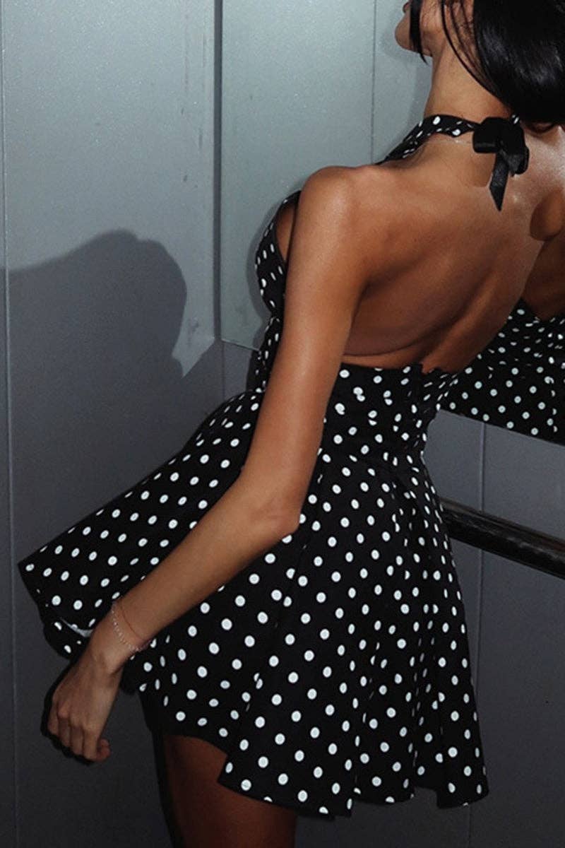 Polka Dot Halter Neck Casual Dress