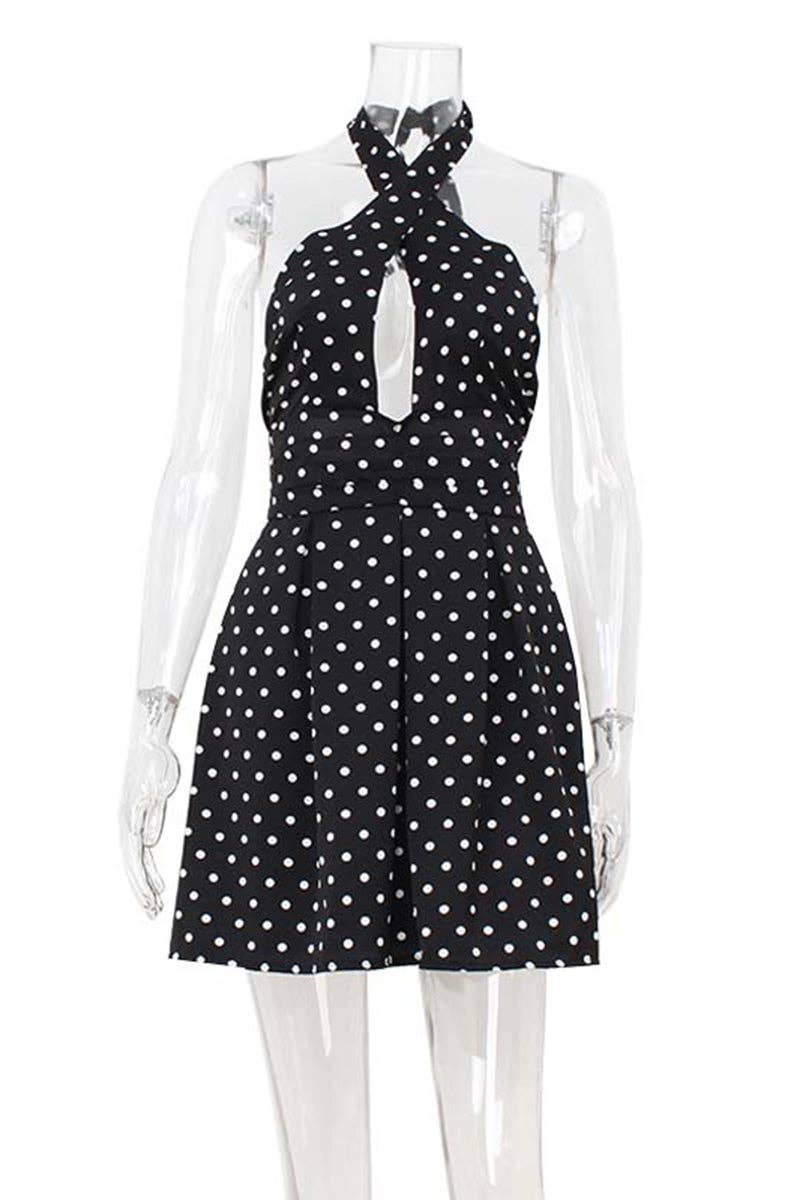 Polka Dot Halter Neck Casual Dress