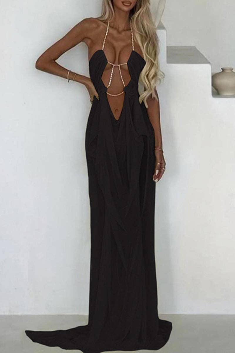 Elegant Sleeveless Cutout Maxi Dress