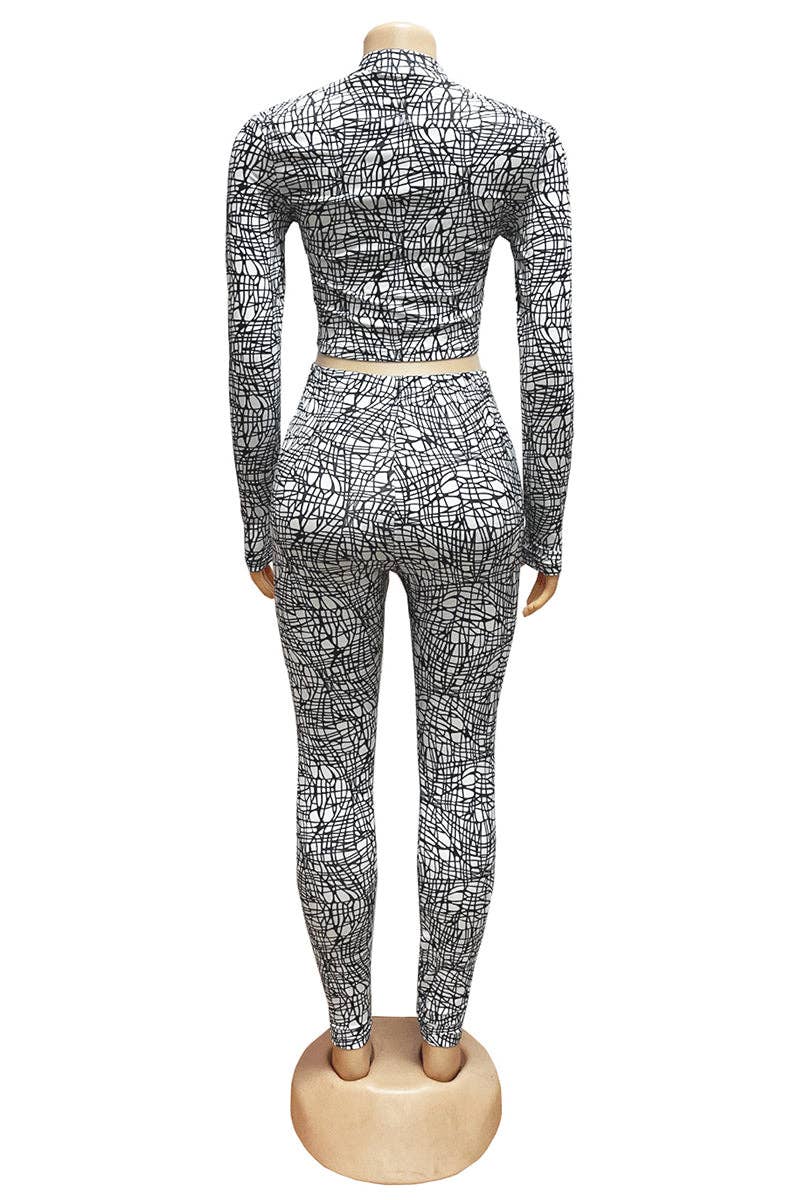 Chic Patterned Long Sleeve Pants Set