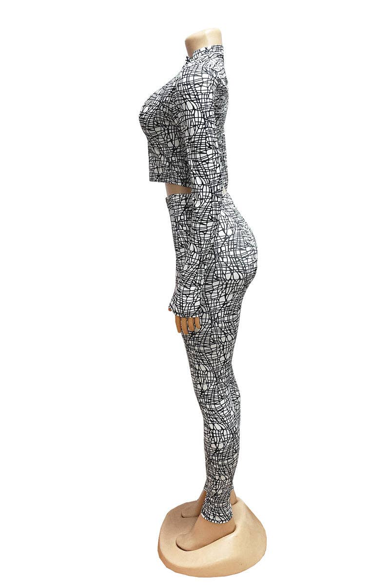 Chic Patterned Long Sleeve Pants Set